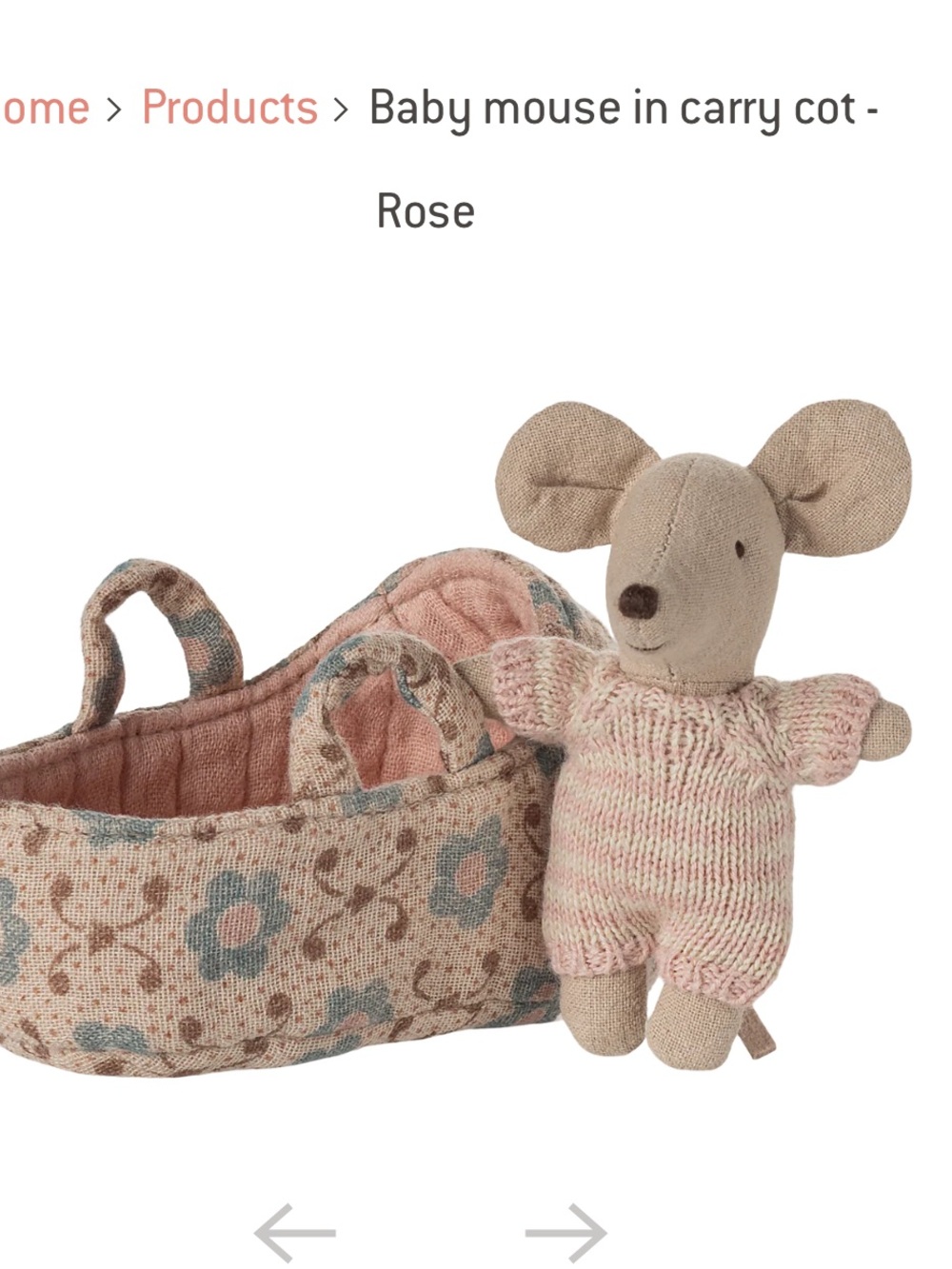 Maileg Baby Mouse in Carry Cot